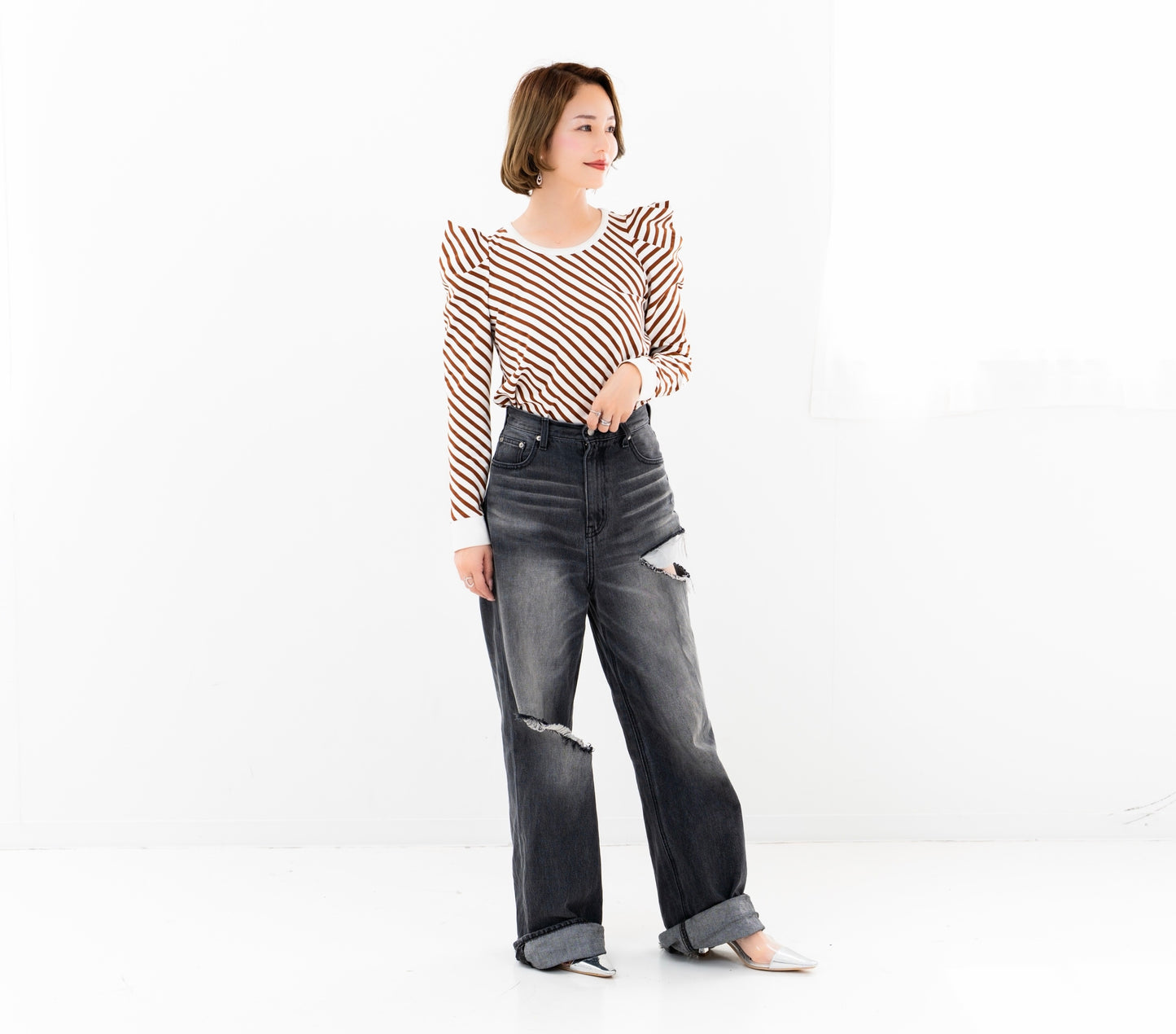 【即納】Bias striped top
