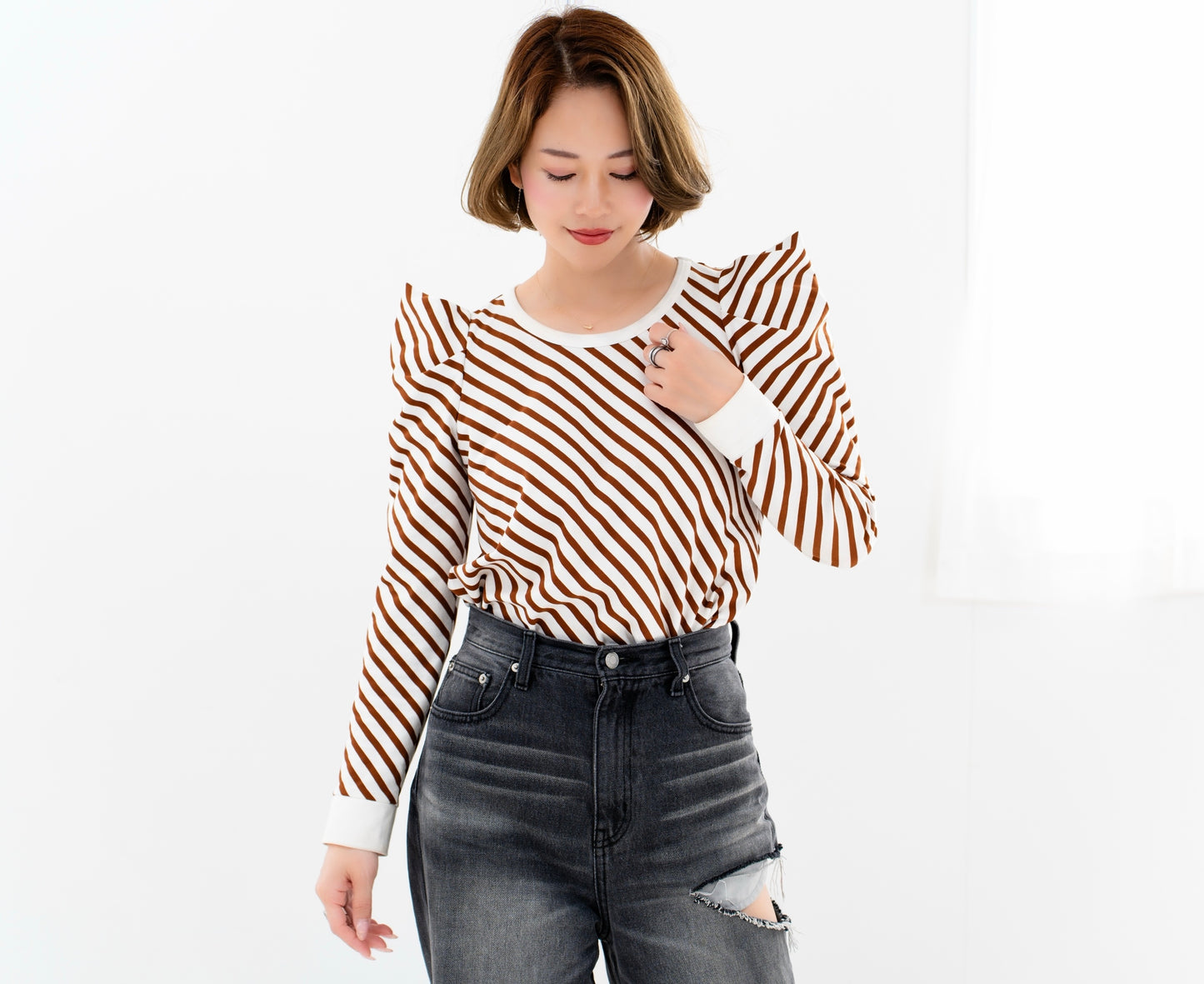 【即納】Bias striped top