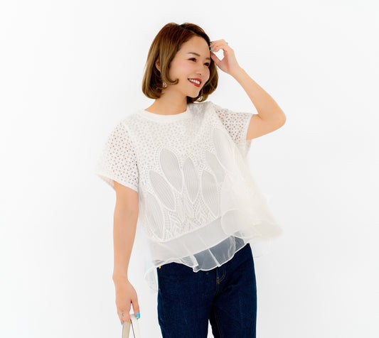 【即納】Lace tulle top