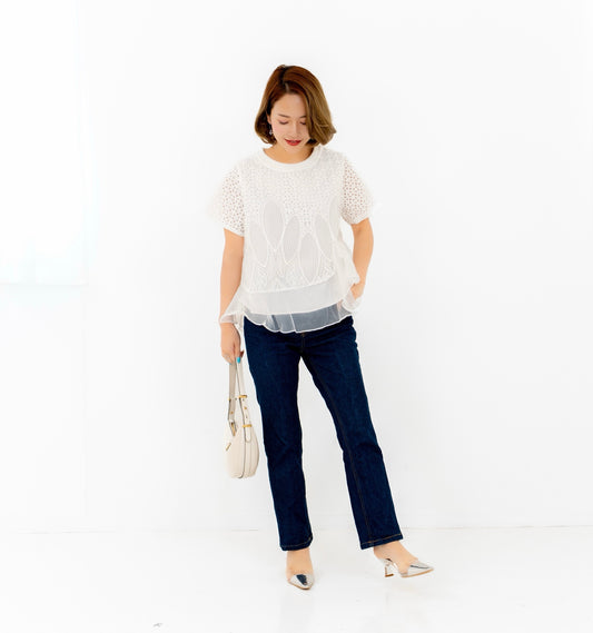 【即納】Lace tulle top