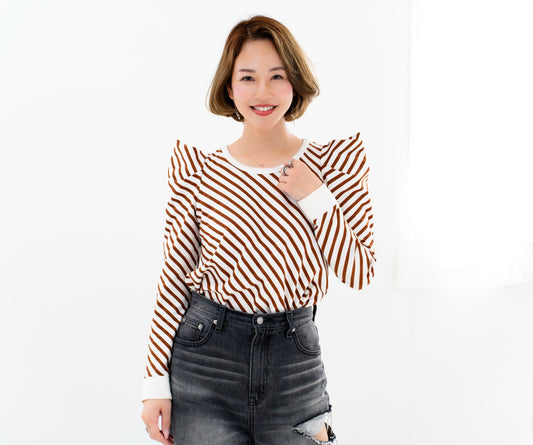 【即納】Bias striped top