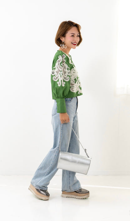 【即納】Green lace blouse