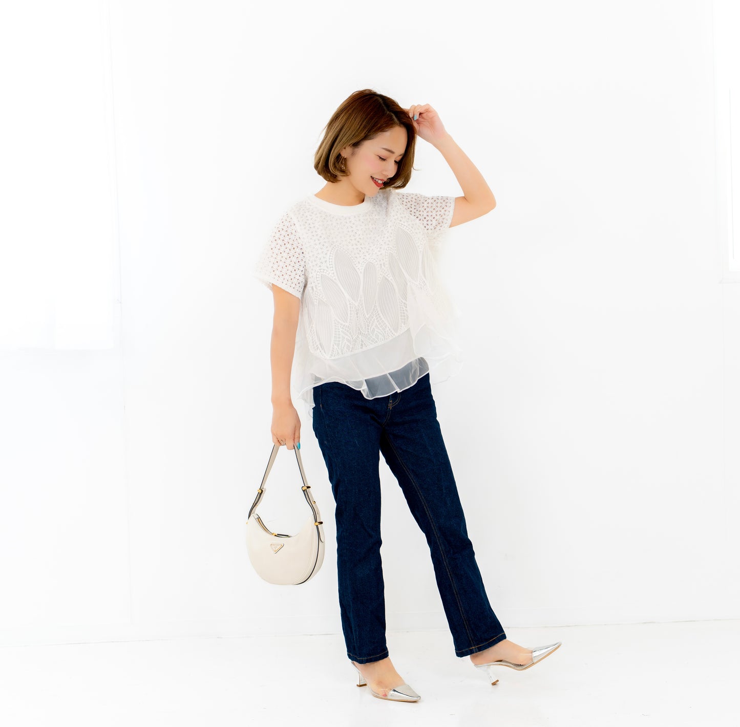 【即納】Lace tulle top