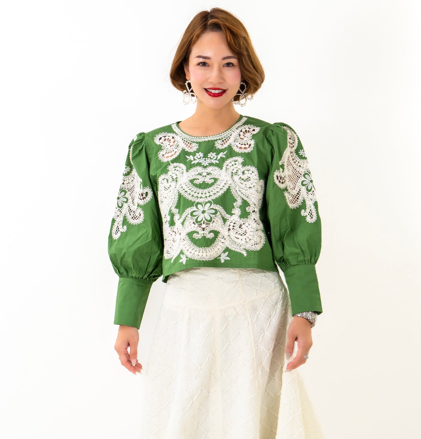 【即納】Green lace blouse