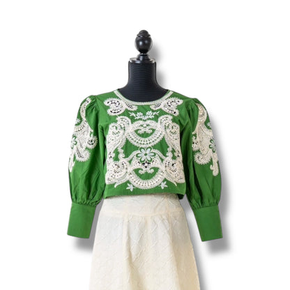 【即納】Green lace blouse